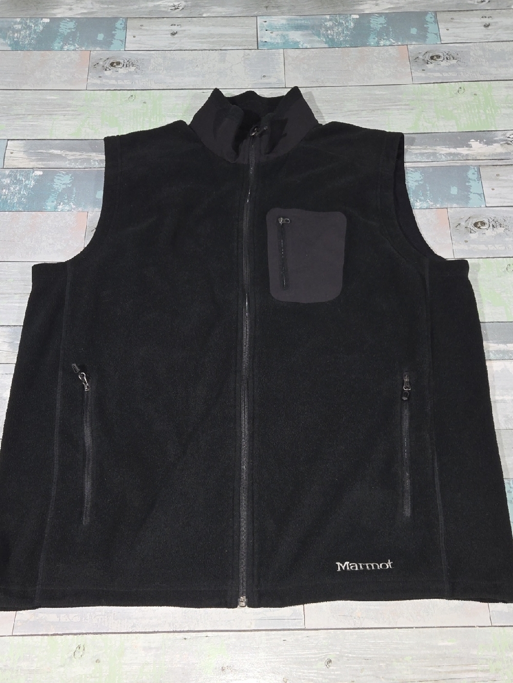 Marmot Black Polartec Men's Fleece Vest with Chest Pocket Sz X-Large